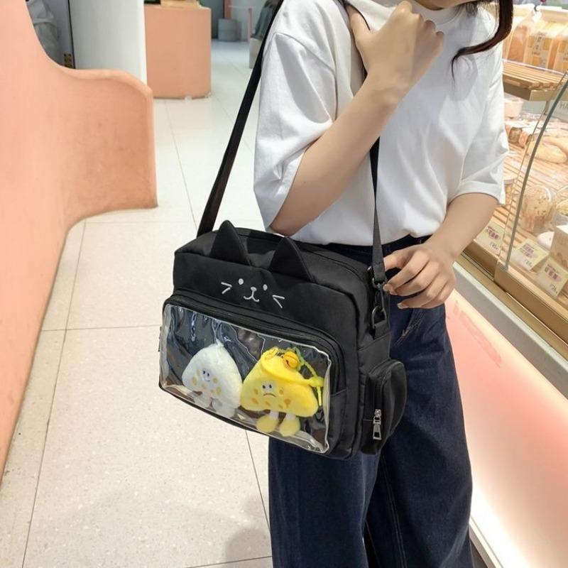 Módní Roztomilá kočičí taška přes rameno pro ženy Nylon Lolita Jk Casual Kawaii Japonský styl Ita Bag Y2k Fashion Students Crossbody