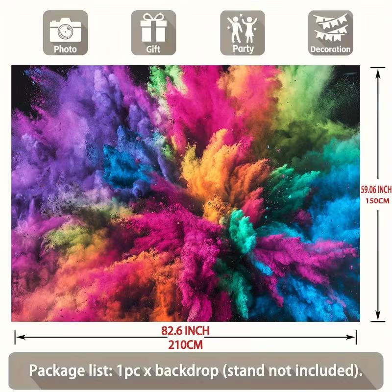 2D Vibrant Rainbow Explosion Tapestry, Colorful Dust Wall Art for Photoshoot