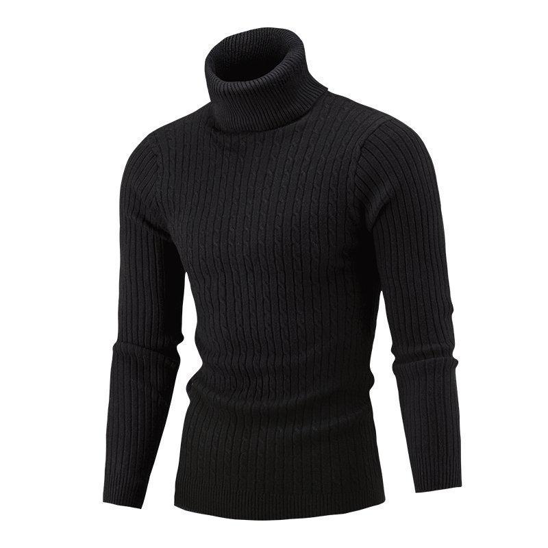New Men's Slim Turtleneck Sweater for Autumn and Winter, Solid Color Pullover Knitwear for Cross-border Trade.