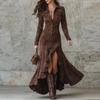 Women's Fashion New Elegant Temperament Zipper Lapel Pocket Dress Long Dress