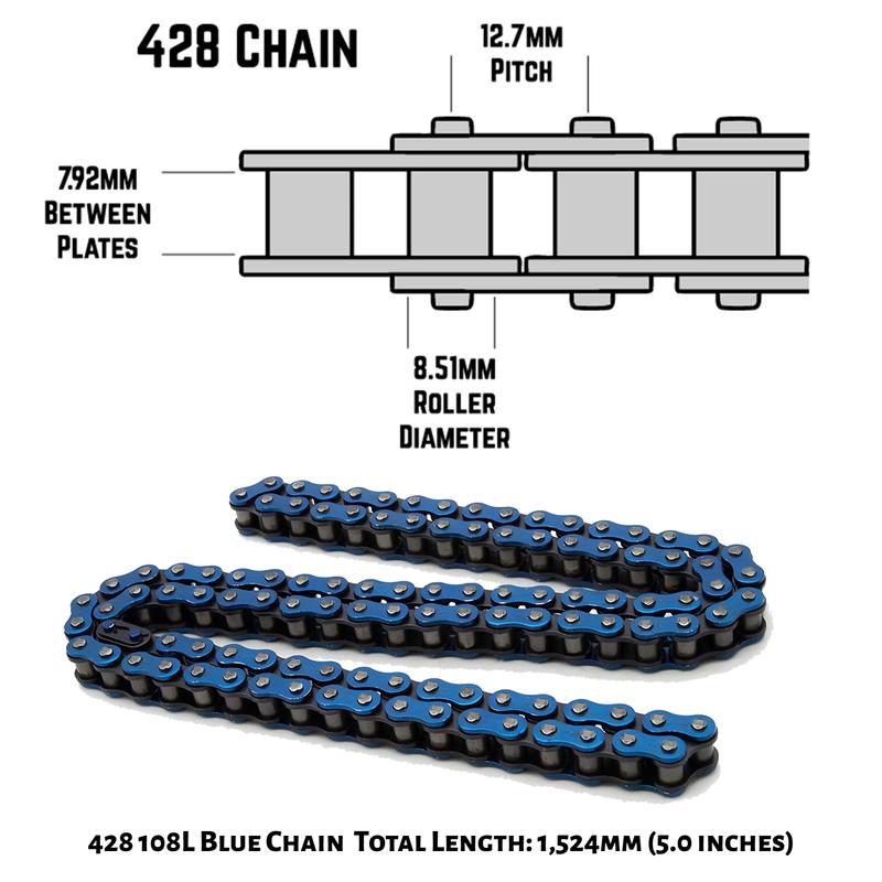 Blue Motorcycle Drive Chain 428 108 Links Transmission System Parts for Honda Kawasaki Yamaha 125Cc~250Cc Ssr Ycf Street Bike Quad Scooter Atv Dirt