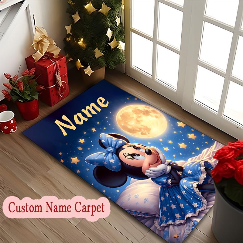 [Minnie Mouse Hearts Moon Printed Carpet] Non-slip Home Office Rug, Personalized Customize Name Area Carpet