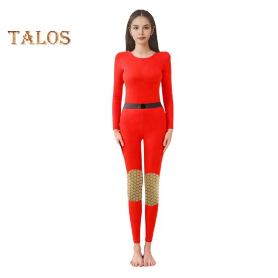 

2 шт./комплект, женское зимнее термобелье с круглым вырезом и длинным рукавом, теплое, толстое, плюшевое, с защитой колена, сохраняющее тепло, эластичное, женская пижама, спортивный комплект M красный