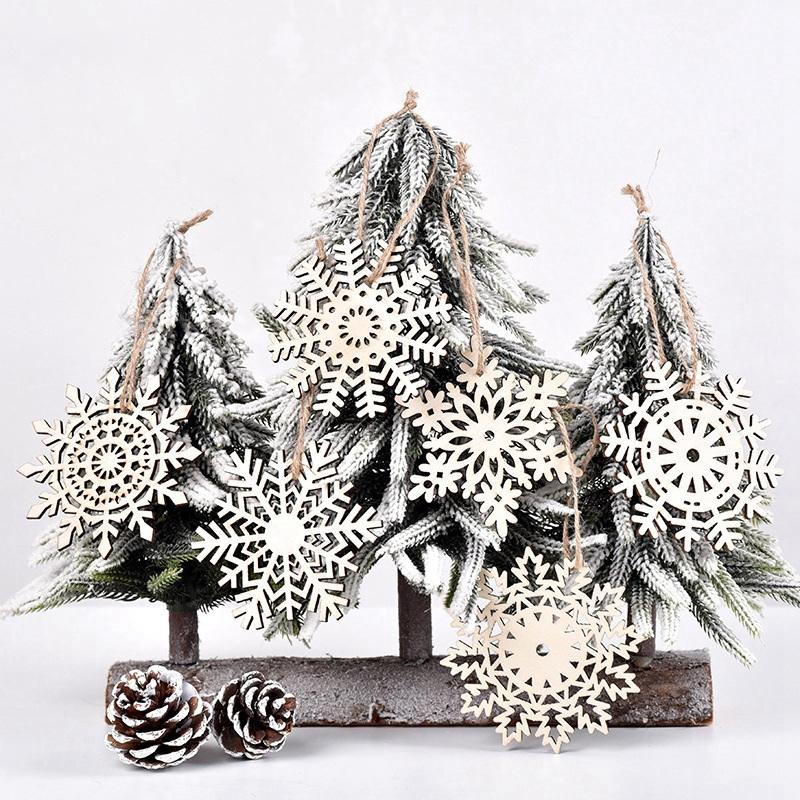 24 Wooden Snowflake Decorations Christmas Tree Hanging Decoration Snowflake Shape Decoration Hollow Hanging Decoration