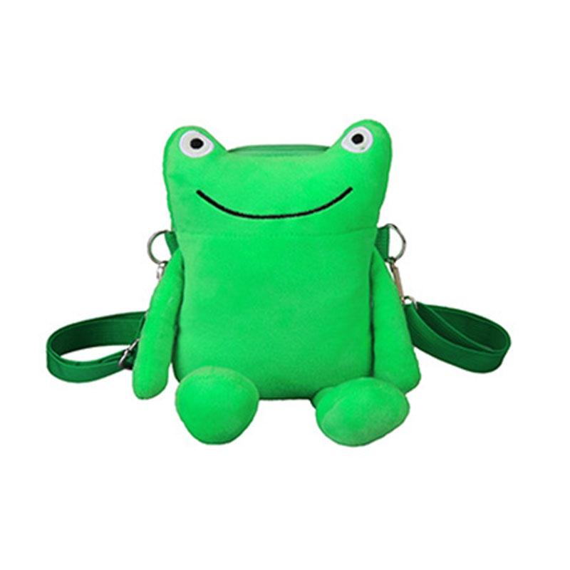 Cute Green Frog Plush Shoulder Bag For Women Cartoon Character Crossbody Purse With Zipper Closure