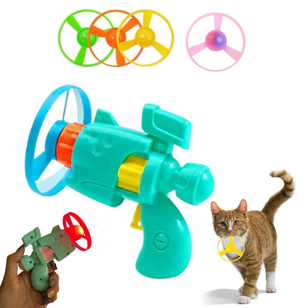 Flying Disc Launcher for Cats Pet Toy Cat Toy Set with Light-up Flying Disc Launcher for Indoor Outdoor Fun for Exercise