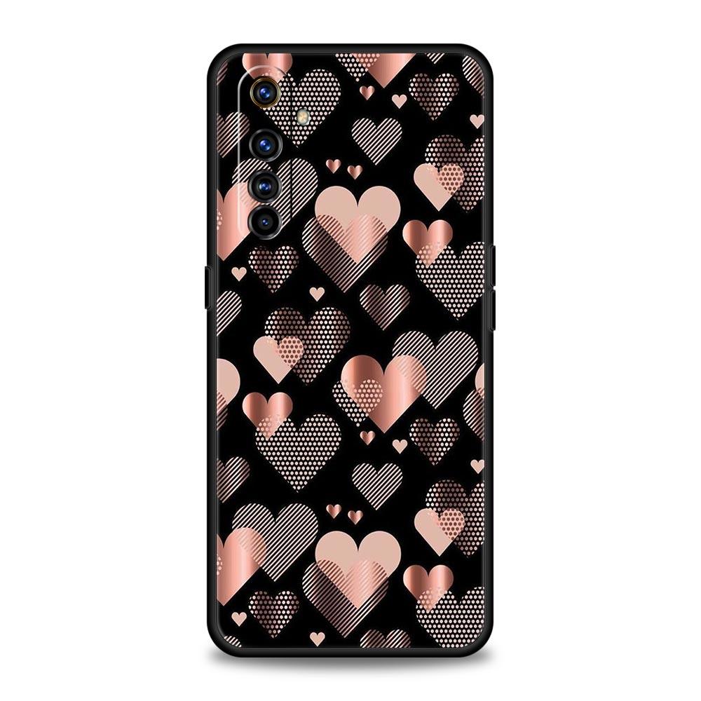 Gold Pink Rose Glitter Hearts Case For Realme 12 11 10 9 8 5G 7 6 GT5 GT3 GT2 Pro C21 C25 C35 For Realme GT Neo 2 3 3T 5 Cover