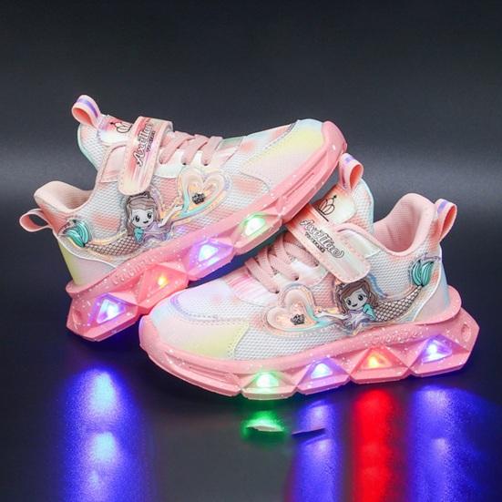 Kids Sneakers Toddler Sports Shoes with Lights Breathable Anti-skid Princess Shoes
