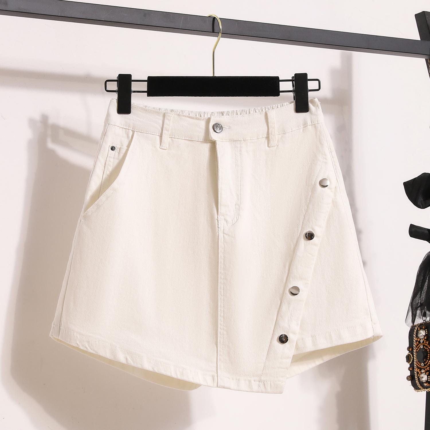 

DIMANAF Plus Size 2025 Casual Women Jeans Shorts Pants Summer Loose Basic High Waist Pants Elastic Waist 5XL білий