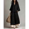 Women's Spring Summer French Linen Cotton Set V Neck 3/4 Sleeve Shirt + Color Block Wide Leg Pants Outfit