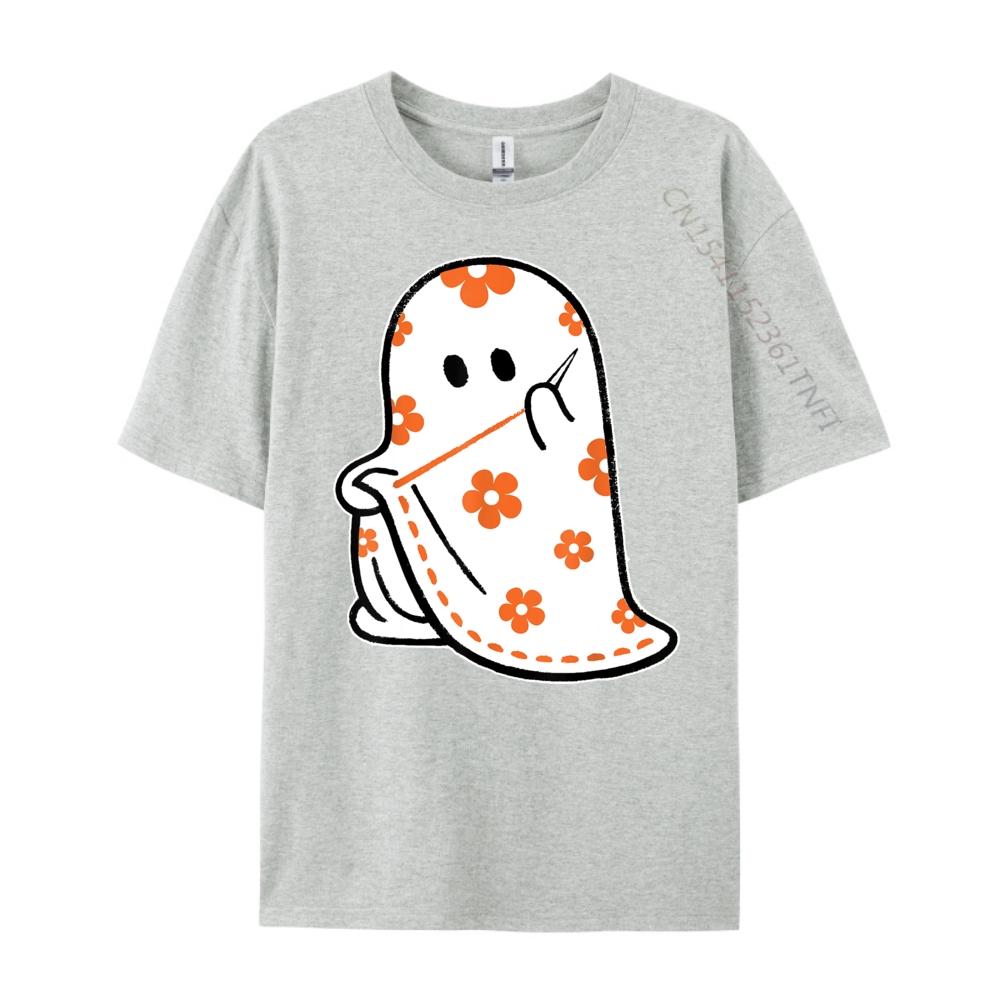 Halloween Costume Sewing Ghost Boo Funny Sewing Lovers Women White Graphic Tee Natural Tops Alphabet