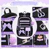 Set Zaino Viola 3 Pezzi: Zaino Scolastico, Borsa Pranzo e Borsone per Libri per Studenti