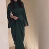 Elegantes langes Satinkleid für Damen, halbhoher Kragen, ausgestellte Ärmel, Partykleid, einfarbig, schmale Abendkleider für Damen