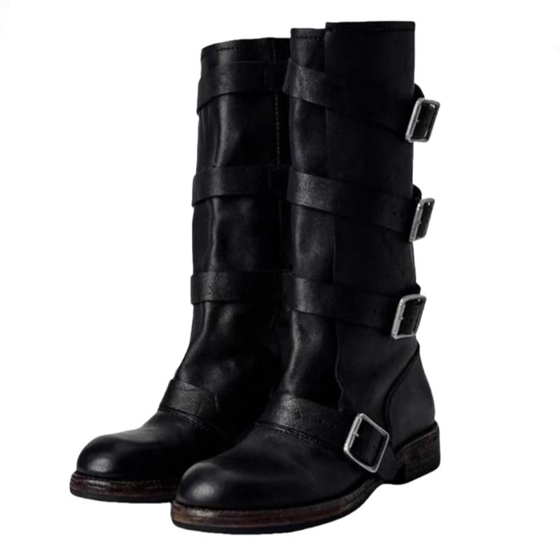 Women'S High Boots Flats Designer Mid Calf Woman Shoes Autumn Retro Chelsea Boots  Fashion Goth Gladiator Botas De Mujer