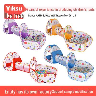 Children's Indoor Three-Piece Play Tent Set with Tunnel and Polka Dot Ball Pit Fence
