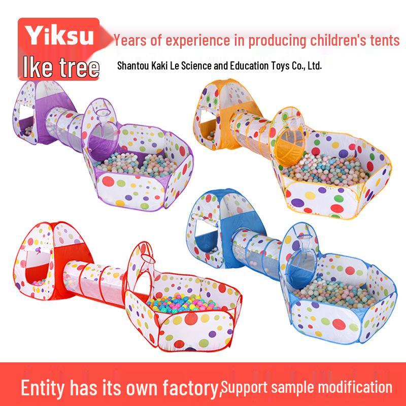Children's Indoor Three-Piece Play Tent Set with Tunnel and Polka Dot Ball Pit Fence
