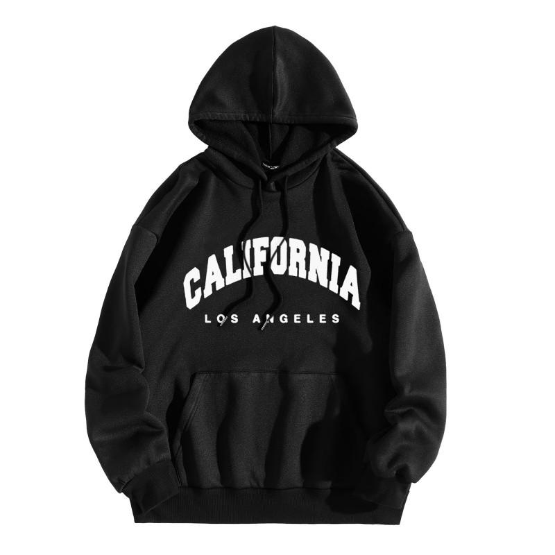 Womens Fleece Hooded Sweatshirt Printed Letter Casual Winter Warm Top