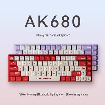 Black Duke AK680 Dual-Mode Wireless/Wired Mechanical Keyboard, Hot-Swappable, 68 Keys, Tea & Red Switch Options