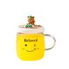 High Borosilicate Glass Cup with Lid Bear Cute Water Cup High Temperature Resistant Girls Office Cup Creative Personality Cartoon Cup