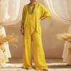 Summer Half Sleeve Irregular T Shirt Loose Wide Leg Pants Suit Women Casual Two Piece Set Cotton Linen Outfits