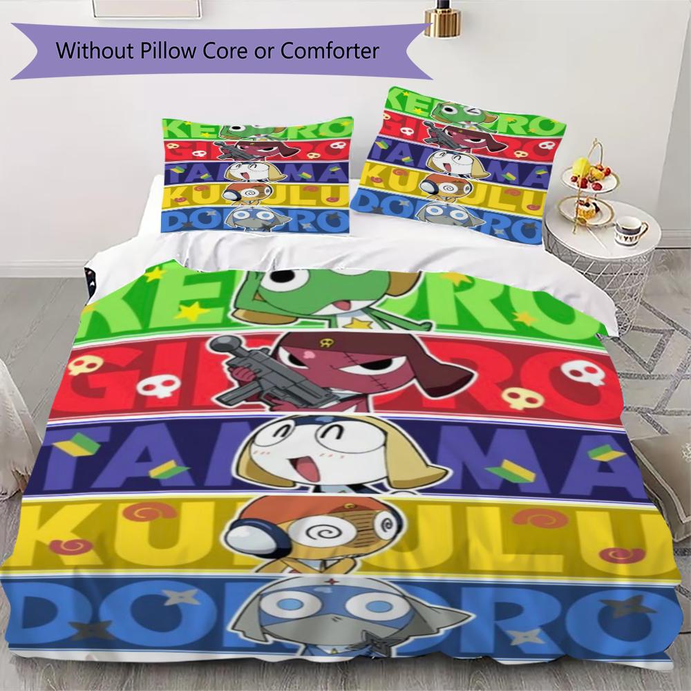 Keroro Pattern Bedding Uilt Set Uilt Cover Pillowcase Home Decoration Birthday Gift (1 * Duvet Cover + 2 * Pillowcase Without Core)