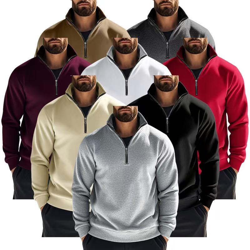 2026 CrossTUME Men's Autumn/Winter Solid Color Half-Zip Stand Collar Long Sleeve Hoodie Jacket