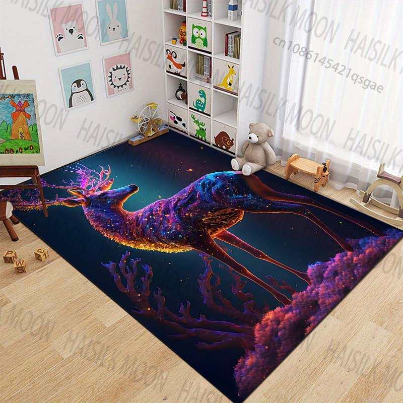 Glowing colorful deer dreamy starry background Carpet for Living Room Bedroom Bedside Floor Mat Cloakroom Play Mat Area Rug