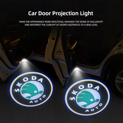 2 Pièces Lumière d'Accueil de Porte de Voiture Lampe Projecteur HD LED Décoration Pour Octavia Kodiaq Enyaq iV Kamiq Scala Superb Fabia Rapid RS