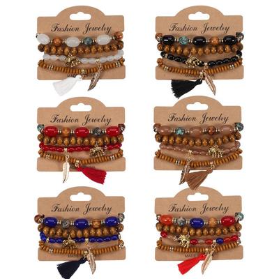 Böhmisches Elefantenblatt Quastenanhänger Armband mit Holzperlen