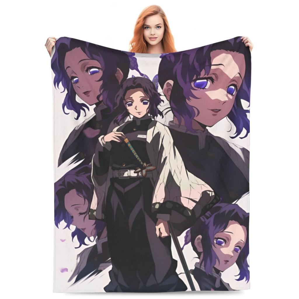 Insect Hashira Shinobu Kocho Blanket Flannel Anime Demon Slayer Ultra-Soft Throw Blankets for Bed Bed Rug