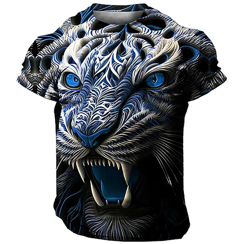 Fashionable Animal Tiger Pattern 3D Digital Printing Men's Trendy Round Neck Short Sleeved T-shirt
