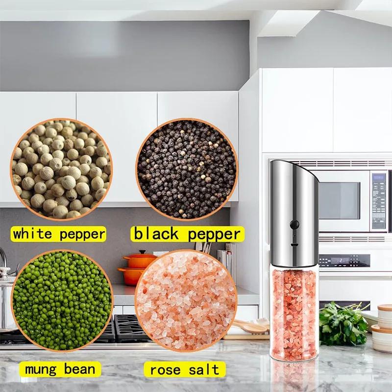 Eletric Salt Pepper Mill Shakers Automatic Spice Grinder Freshly Ground USB Rechargeable Gravity Operation Adjustable Coarseness