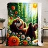 Happy Bear Relaxing In Flower Meadow Print Blanket Soft and Cozy Perfect for the Living Room Bed Sofa or a Nap,gift