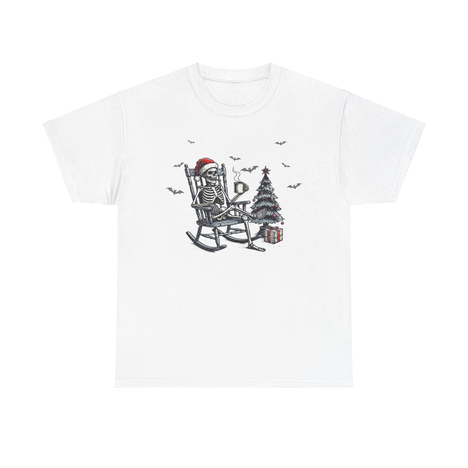 Halloween Skeleton Waiting for Christmas Heavy Cotton Tee S