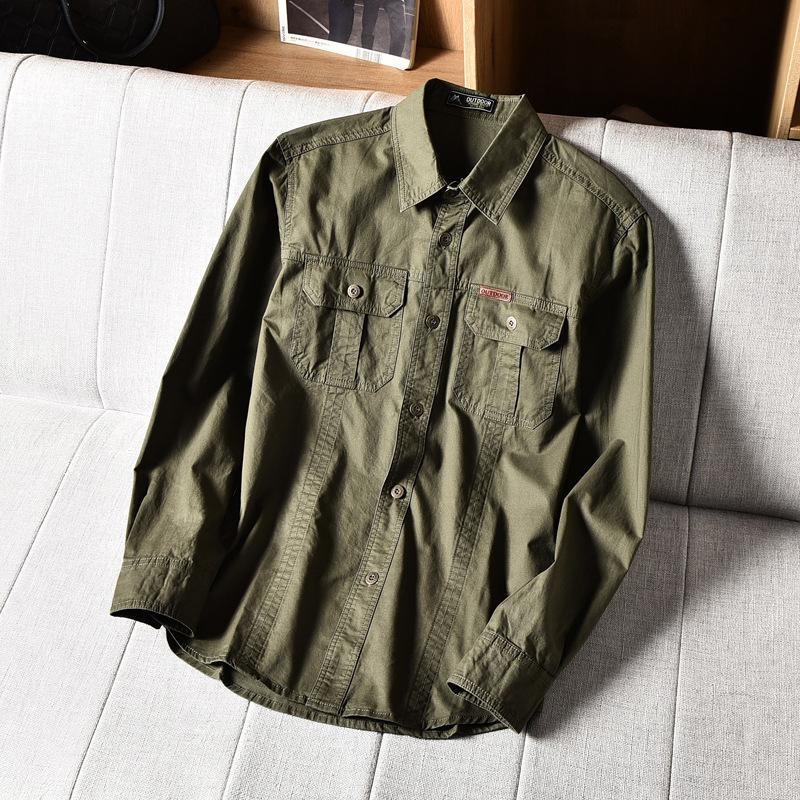New Style Shirts for Spring and Autumn Men's Long-sleeved Pure Cotton Casual Solid Color Shirts for Middle-aged and Young Workers' Decorative Jacket