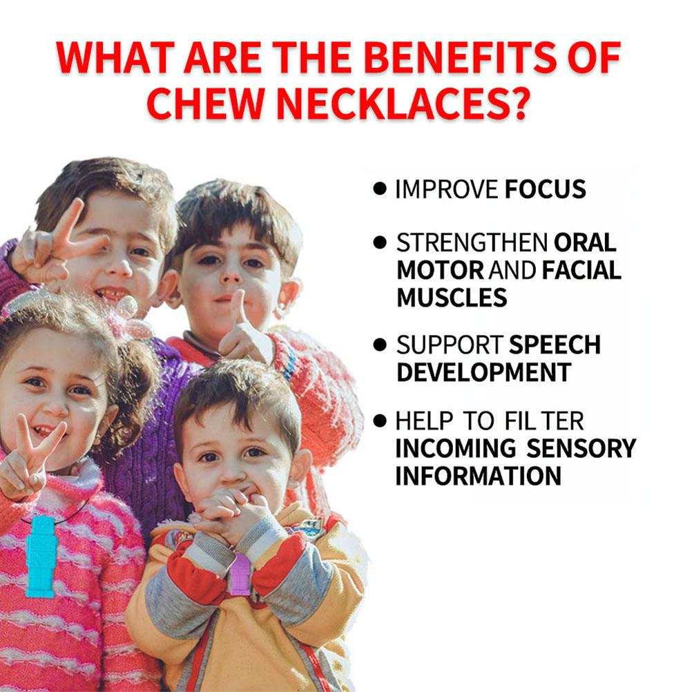 4pcs Sensory Chew Necklaces Kids Chewy Stick Toy Silicone Teether Chewlery Necklace Chewing Tool