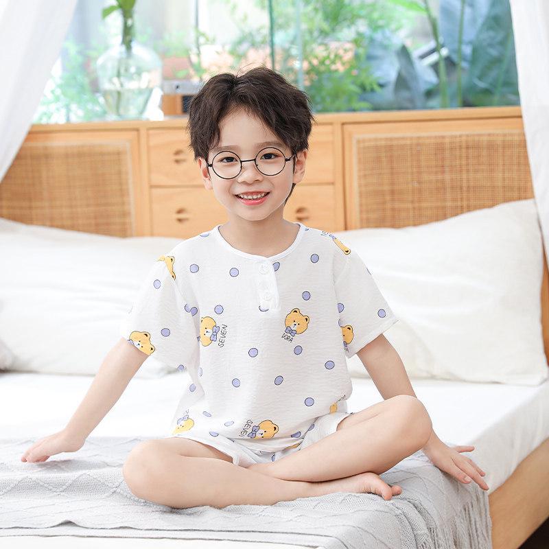 Children's Cloud Pattern Summer Pajama Set, Short Sleeve & Pants for Boys and Girls, Baby Loungewear, Air Conditioning Sleepwear