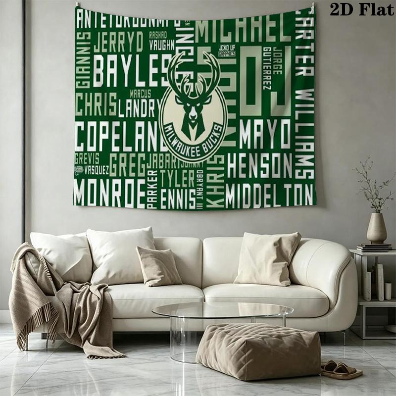 Milwaukee Bucks Logo Wall Tapestry Aesthetic Wall Hanging Printed Fabric Blanket Decorative Tapestries for Bedroom Living Room Home Decor