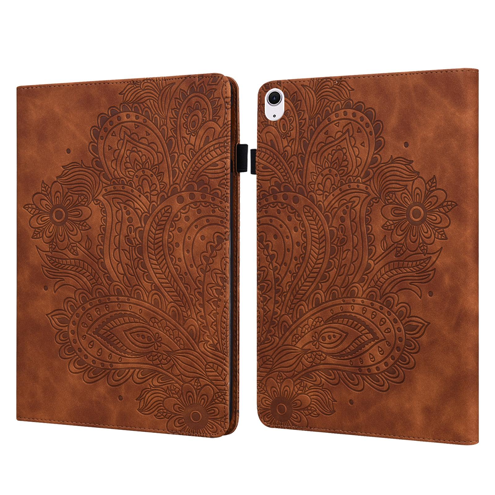 

Tablet Case For iPad Air 13 (2025)/(2024)/Pro 12.9 (2022)/(2021)/(2020) Peacock Flower Pattern Card Holder Leather Cover Brown