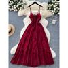 Red Holiday Style Dress Women 2025 Summer French Style Pure Desire Waist Hugging Temperament Sling Wooden Ear Backless Long Dress
