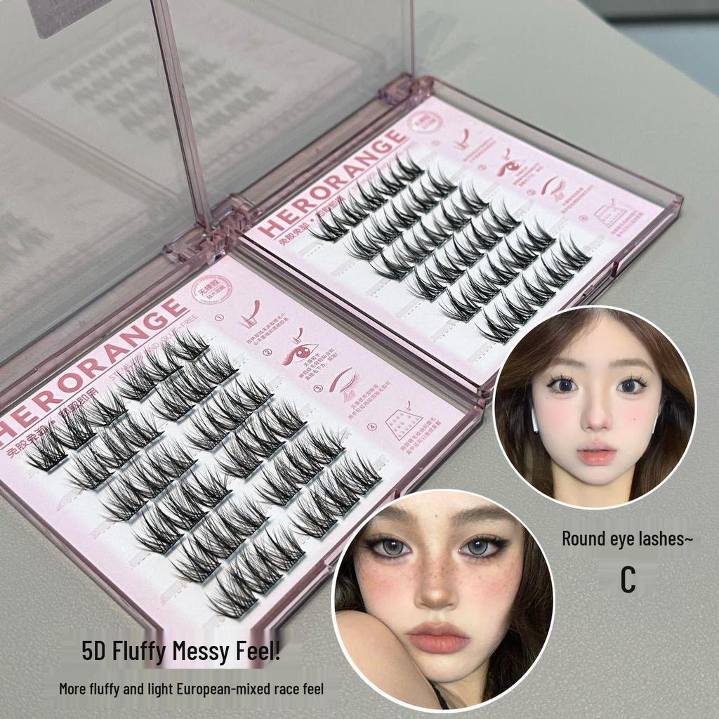 HERORANGE Self-Adhesive False Eyelashes: Stem-Free, Natural Curl, Ideal for Novices, Effortless Application