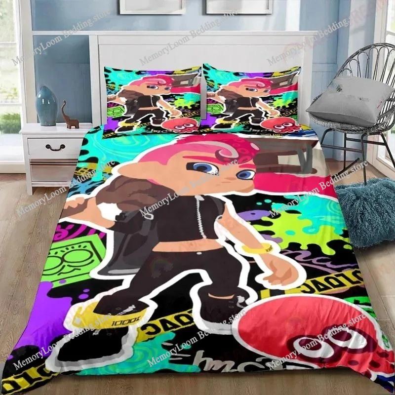 Cartoon Game S-Splatoon Duvet Cover Pillowcase Bedding Set Pillowcase Queen Bed Comforter Sets Quilt Cover Fashion Art Duvet