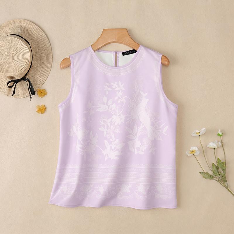 ZANZEA Women Print Casual Round Neck Loose Sleeveless Tank Tops