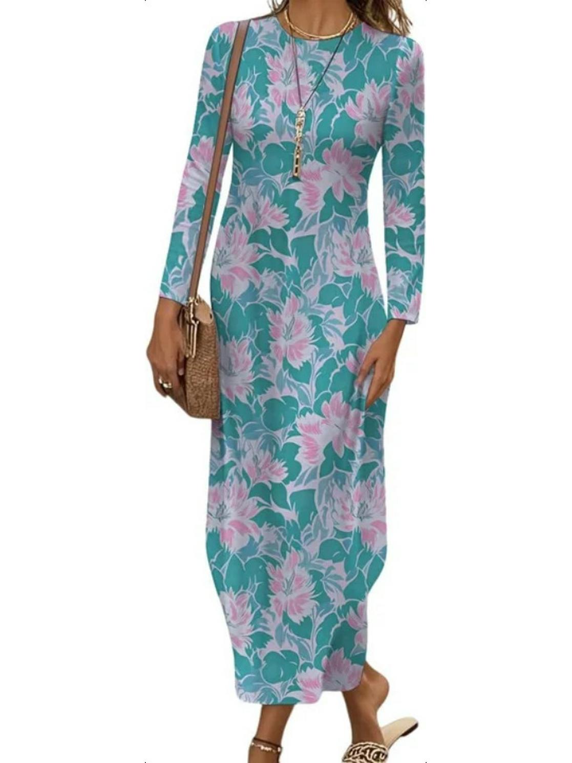 

European & American Style Long Sleeve Waist-Cinching Dress - Slimming & Fashionable 3XL