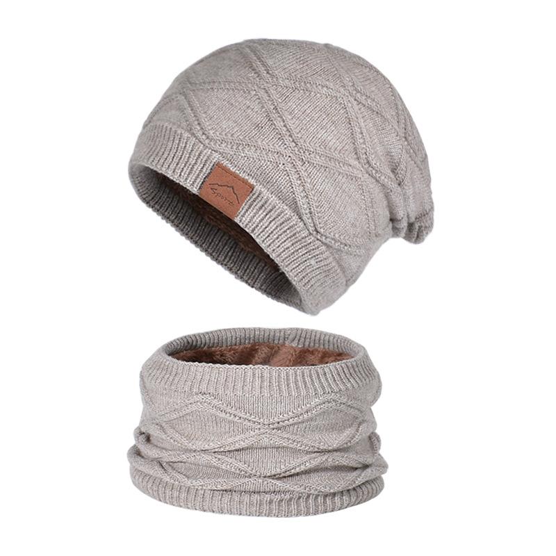 Winter Outdoor Warm Hat Scarf Two-piece Set Men's and Women's Cycling Windproof Fleece Ear Protectors Knitted Wool Pullover Hat