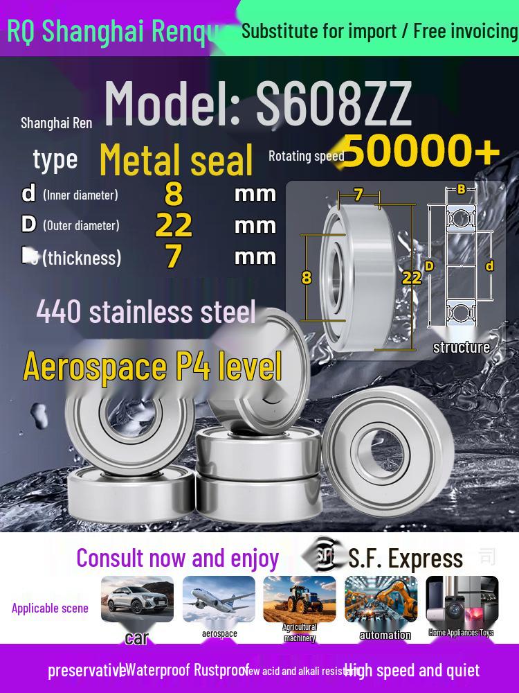 High-Speed Mini Micro Bearings Set: 440 Stainless Steel, 4 Models, 3 Bearings Each, Inner Diameter: 1, 2, 5, 6, 7, 8, 9, 10, 12mm