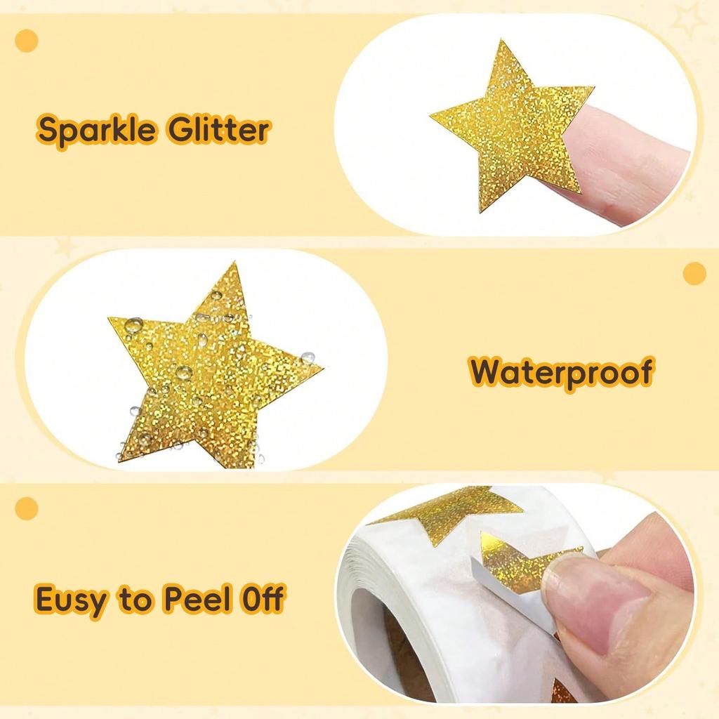 500 sheets per roll - Laser-finished fine sand gold five-pointed star stickers - Roll for gift decoration envelope sealing stickers