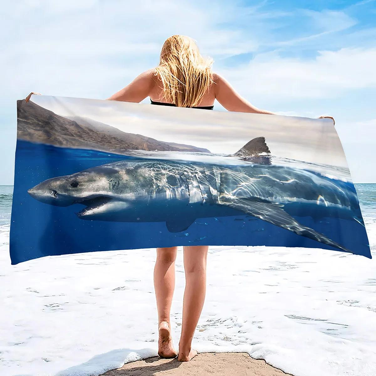 

Shark Beach Towel for Boys Shark Bath Towel Print Pool Towel Super Soft Plush Sandless Shark Towel for Shark Lovers Beach Towels W40*H60(CM)