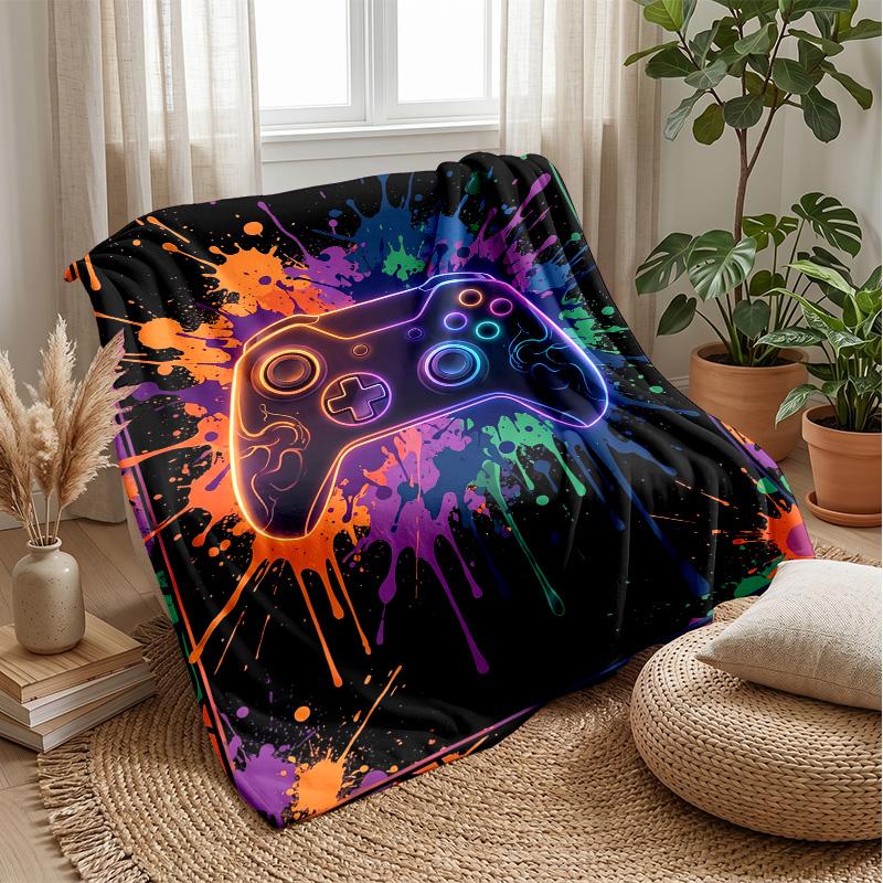Neon Game Controller Art Theme Blanket Lightweight Warm Flannel Blanket Decorative Throw Blanket for Home Decoration