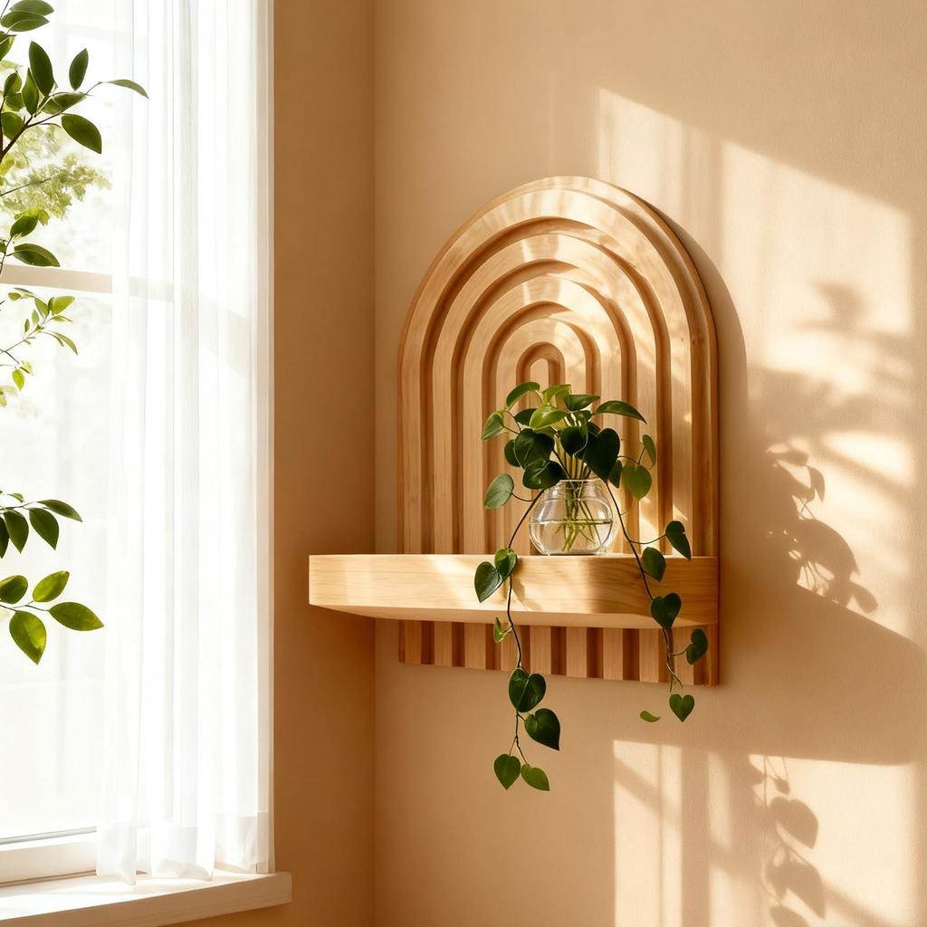 Wall Shelves Rainbow-Shaped Storage Stand Wood Floating Wall Shelf For Books For Living Room Bathroom Kitchen Den Lounging